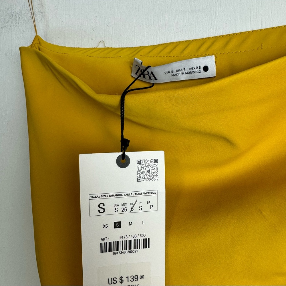 NWT ZARA Strapless Maxi Dress Sz Small Golden Yellow Side Pleats Ruched - Picture 6 of 16